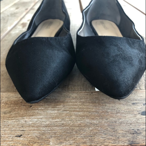 Black Faux Suede Point Toe Flats - Picture 6 of 7